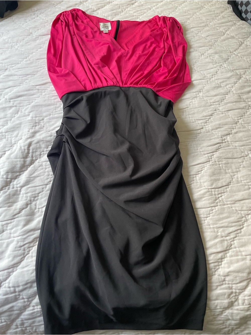 Suzi Chin for Maggy Boutique Fuchsia and Black Two-Tone Midi Dress